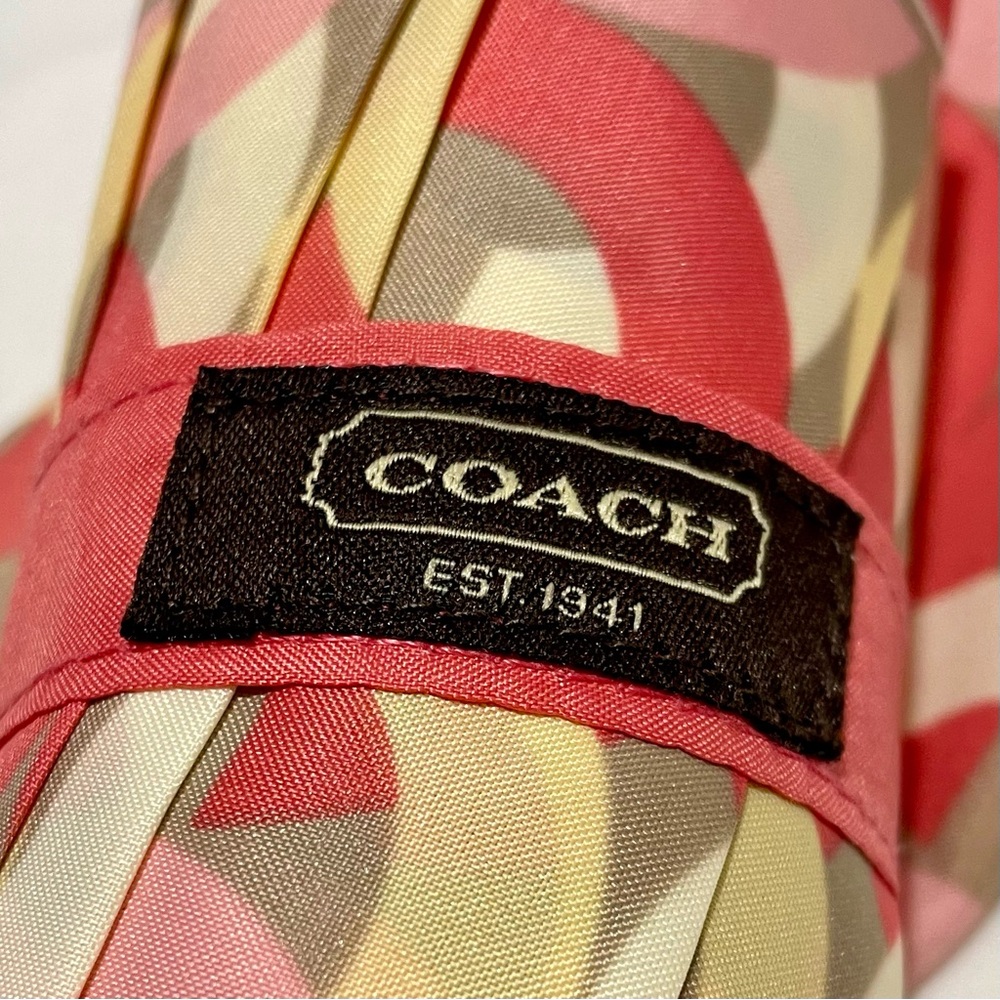 Coach Pink and Yellow Signature “C” Patterned Umbrella, NWOT - Picture 3 of 11